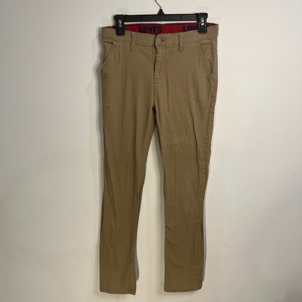 Levis 502 Regular Taper Khaki Pants Tan Boys Size 16 Reg W28 L30 Stretch - B023